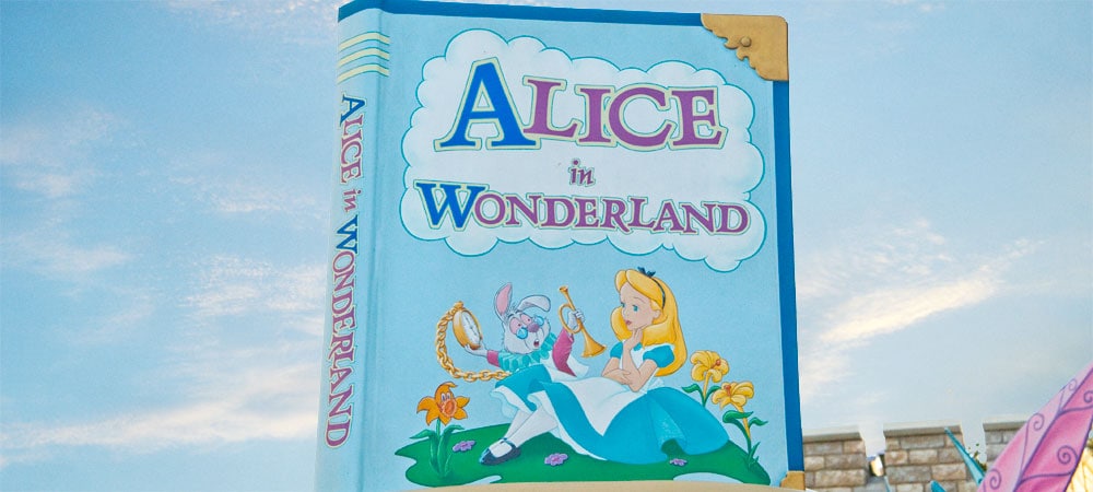 Alice in Wonderland Rooftop Sign in the Shape of a Storybook