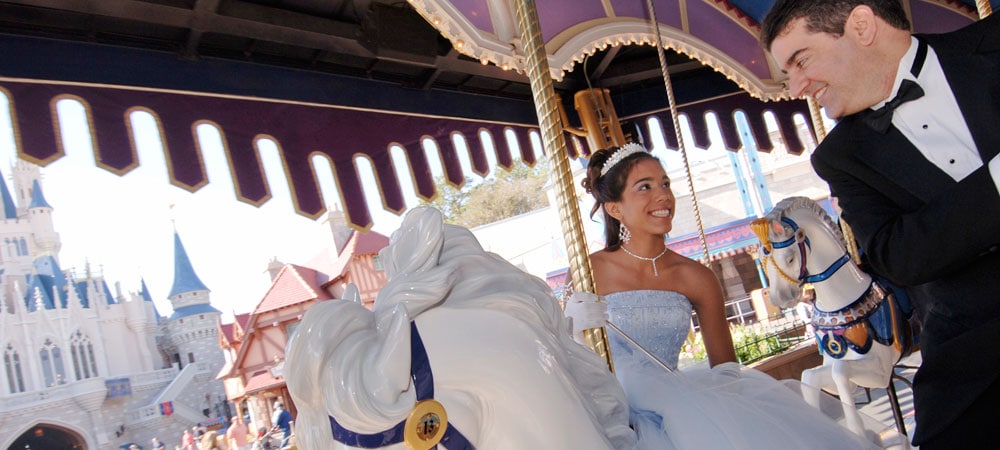 Girl Riding Carousel Horse at Quinceanera