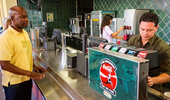 Concessions Guests serve themselves at a self-serve beverage counter