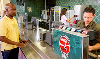 Concessions & Dining Facilities Guests serve themselves at a self-serve beverage counter
