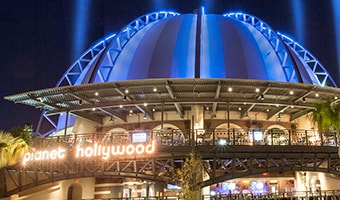 Walt Disney World Planet Hollywood The illuminated exterior of the Planet Hollywood Observatory