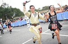Runners approach the finish line of the Star Wars Rival Run Half Marathon.