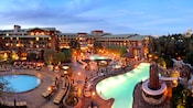 Bird's-eye view over the 3 pools at Disney's Grand Californian Hotel & Spa