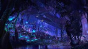 Un grupo de Na’vi pasea por la selva bioluminiscente en Pandora – The World of Avatar