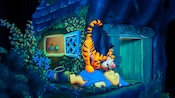 An illustration of Tigger enthusiastically greeting Pooh at The Many Adventures of Winnie the Pooh