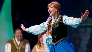 Anna smiles while she performs during For the First Time in Forever: A Frozen Sing-Along Celebration