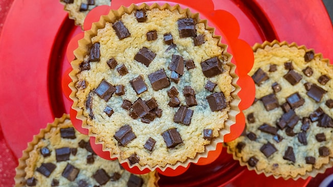 Large chocolate chip cookies on a plate