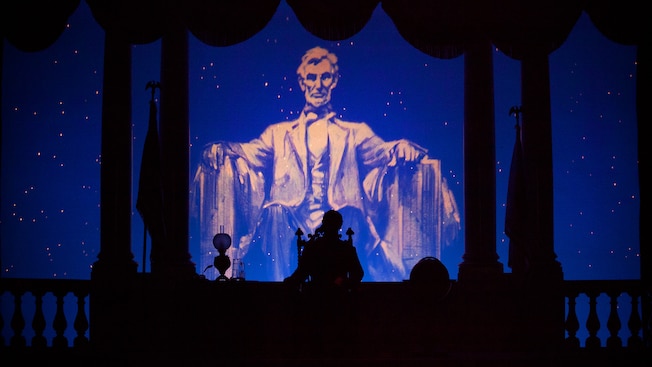 A still from the film that starts the Disneyland Story presenting Great Moments with Mr. Lincoln
