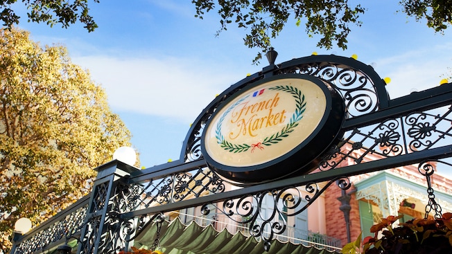  Disneyland for adults: Ornate sign for French Market restaurant at Disneyland Park