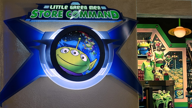 Buzz Lightyear-themed merchandise and many other Pixar souvenirs at Little Green Men Store Command