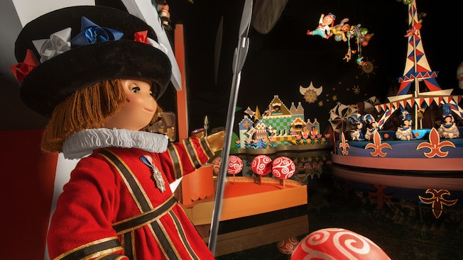 An English beefeater royal guard doll at the "it's a small world" attraction
