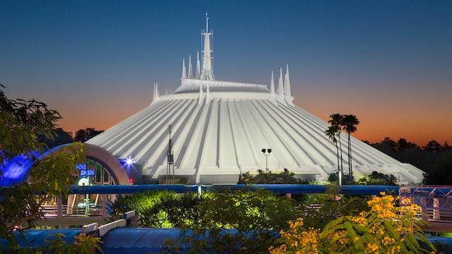 Dawn over the building that houses Space Mountain