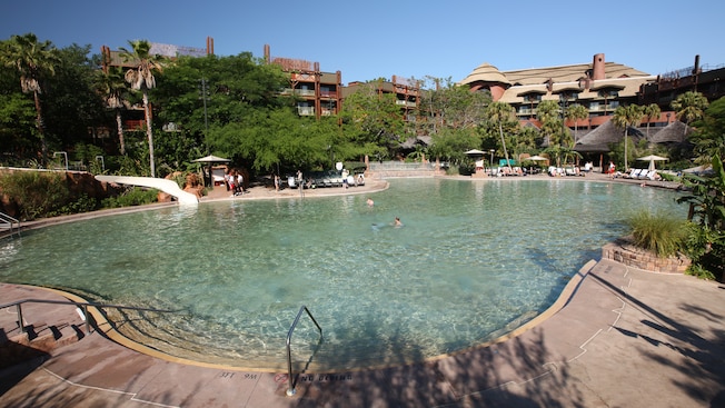 Samawati Springs Pool at Disney's Animal Kingdom Lodge featuring zero-depth entry and a long slide