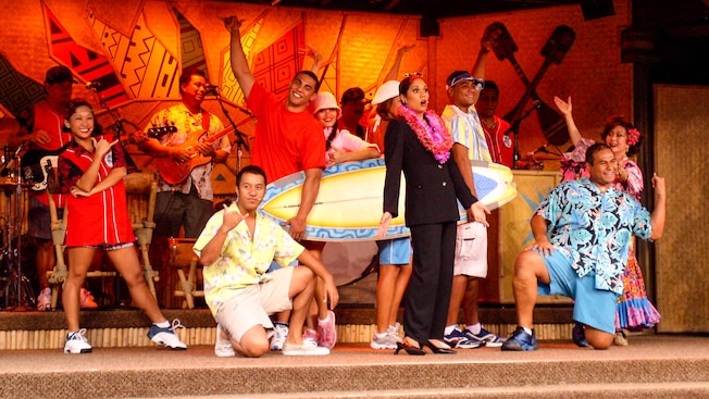 Performers on stage at Disney's Spirit of Aloha Dinner Show