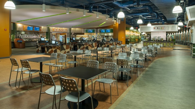 A large modern-style food court