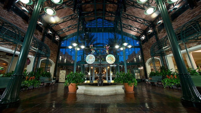 The lobby of The Mint, the main building at Disney's Port Orleans Resort â French Quarter