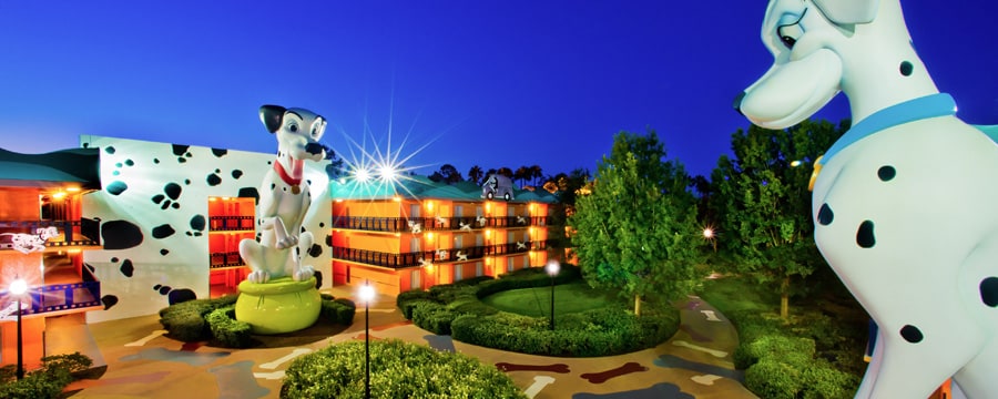 Disney S All Star Movies Resort Walt World Perdita And Pongo Statues Overlooking Disney S All Star Movies Resort