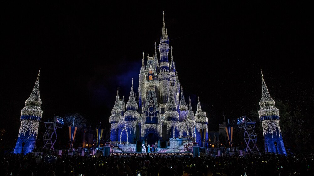 Cinderella Castle decorated in lights