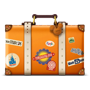 Un icono de una maleta con calcomanías de viaje Un icono de una maleta con calcomanías de viaje